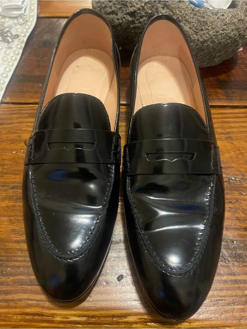 J. Crew Black Box Leather Penny Loafers 10